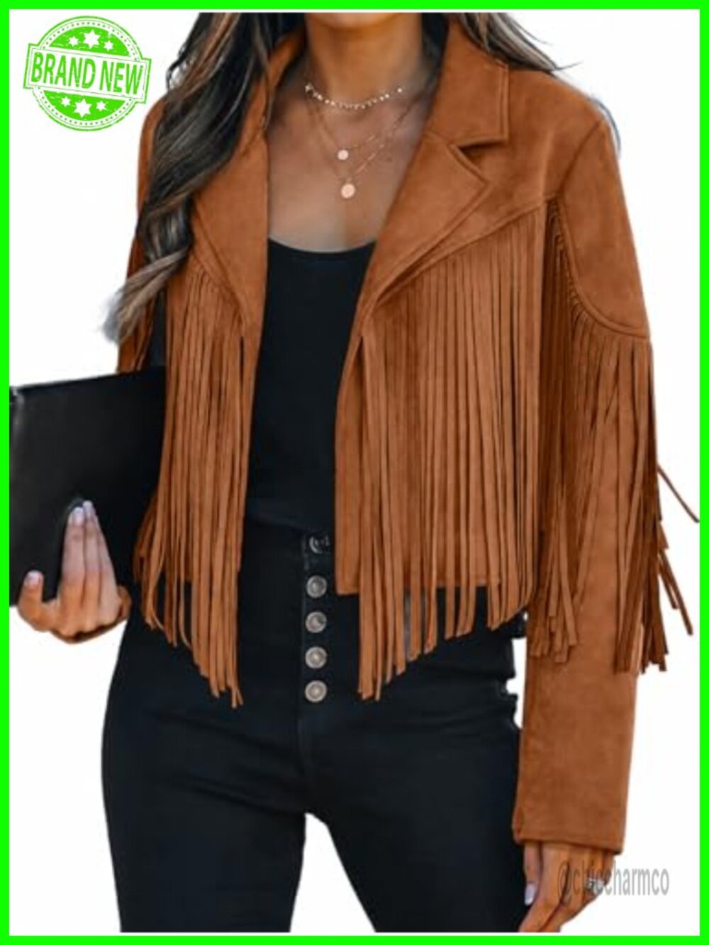 Faux Suede Leather Cropped Fringe Jacket Western Motorcycle Coat